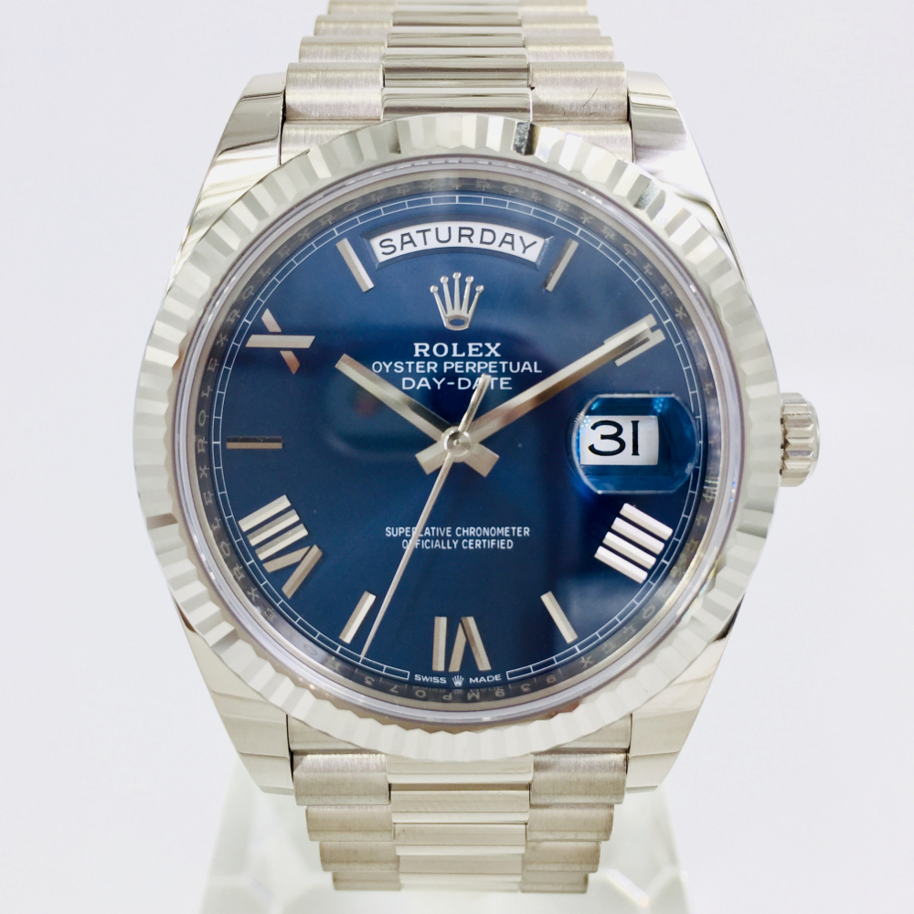 rolex day date white gold blue dial
